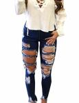 High Waisted Ripped Denim Skinny Jeans for Women