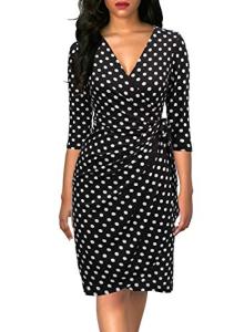 Berydress Women's V Neck 3/4 Sleeve Wrap Dress