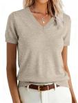 ANRABESS Women’s Short Sleeve V-Neck Wool Sweater