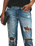 KUNMI Women's Distressed Mid Rise Boyfriend Jeans