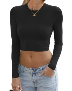 Abardsion Women's Long Sleeve Crop Top - Black