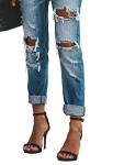 KUNMI Women's Distressed Mid Rise Boyfriend Jeans