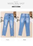 Sky Blue Ripped Boyfriend Jeans for Women Size 14
