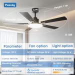 Passky 52-Inch Ceiling Fan with Dimmable Light