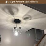 Stylish 3-Light Black Pendant Fixture with Glass Shades