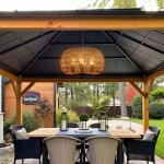 Outdoor Solar Rattan Chandelier with 4 Lights