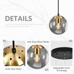 Gold Globe Pendant Light with Adjustable Grey Shades