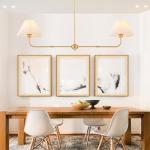 Gold Linear Chandelier with White Fabric Shade