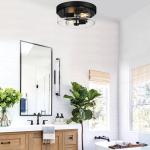 Black Flush Mount Ceiling Light with Seeded Glass