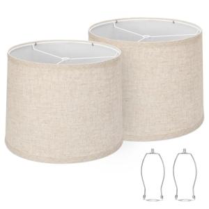 Set of 2 Beige Drum Lampshades, Seaside Village