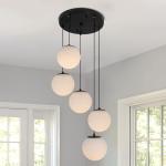 Black 5-Light Globe Glass Chandelier with Milk White