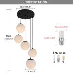 Black 5-Light Globe Glass Chandelier with Milk White