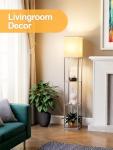 Oak Gray Floor Lamp with Shelves and LED Bulb