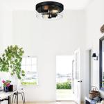 Black Flush Mount Ceiling Light with Seeded Glass