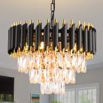 Modern Black and Gold Crystal Chandelier, 3-Tier