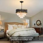 Modern Black and Gold Crystal Chandelier, 3-Tier