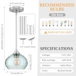 Adjustable Green Glass Pendant Light for Home