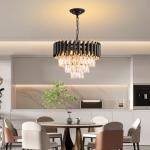 Modern Black and Gold Crystal Chandelier, 3-Tier