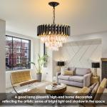 Modern Black and Gold Crystal Chandelier, 3-Tier