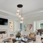 Black 5-Light Globe Glass Chandelier with Milk White