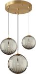 Gold Hanging Pendant Light with Smoke Glass Globes