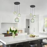 Vintage Green Glass Chandelier Pendant Light Fixture