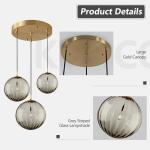 Gold Hanging Pendant Light with Smoke Glass Globes