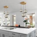 Gold Hanging Pendant Light with Smoke Glass Globes