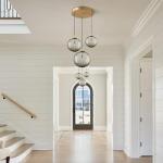 Gold Hanging Pendant Light with Smoke Glass Globes