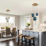 Gold Hanging Pendant Light with Smoke Glass Globes