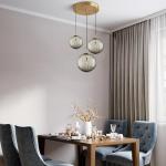 Gold Hanging Pendant Light with Smoke Glass Globes