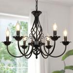 Rustic 6-Light Candle Chandelier in Matte Black