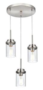 Modern 3-Light Brushed Nickel Hanging Chandelier