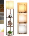 Walnut Brown Floor Lamp with Shelves and LED Bulb