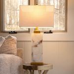 Modern White/Gold Alabaster LED Table Lamp