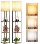 2-Pack Walnut Brown Floor Lamp with Shelves