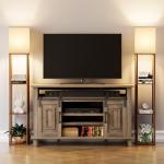 2-Pack Walnut Brown Floor Lamp with Shelves