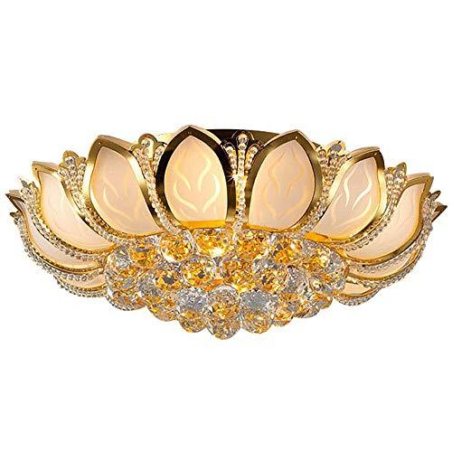 Modern Crystal Chandelier Dimmable Luxury Flush Mount LED Ceiling Lamp - Lotus Flower Shape Pendant Lighting Fixture for Living Room Bedroom (Without Remote Control)