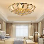 Modern Crystal Chandelier Dimmable Luxury Flush Mount LED Ceiling Lamp - Lotus Flower Shape Pendant Lighting Fixture for Living Room Bedroom (Without Remote Control)