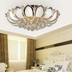 Modern Crystal Chandelier Dimmable Luxury Flush Mount LED Ceiling Lamp - Lotus Flower Shape Pendant Lighting Fixture for Living Room Bedroom (Without Remote Control)