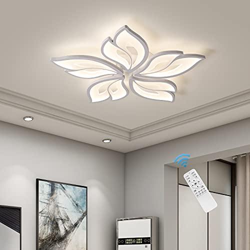 Garwarm Modern Ceiling Light,23.6” Dimmable LED Chandelier Flush Mount Ceiling Lights,Remote Control Acrylic Leaf White Lamp Fixture for Living Room Dining Room Bedroom 60W