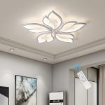 Garwarm Modern Ceiling Light,23.6” Dimmable LED Chandelier Flush Mount Ceiling Lights,Remote Control Acrylic Leaf White Lamp Fixture for Living Room Dining Room Bedroom 60W