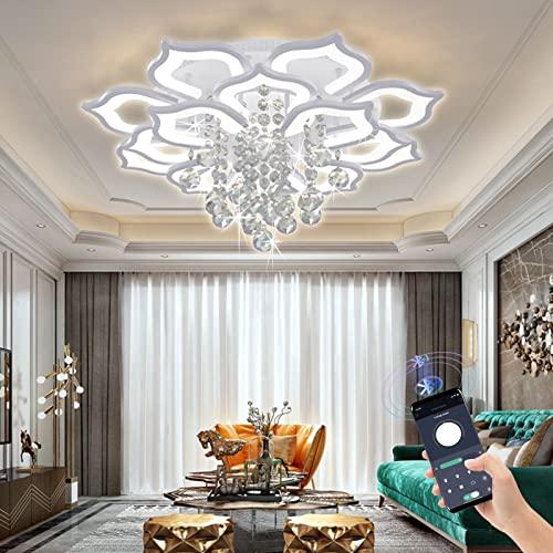 Bevenus Modern Led Ceiling Light,72w Crystal Petal Flush Mount Chandelier Ceiling Flower Lamp with Remote Control for Living Room,Bedroom,Dining Room,Hall,Etc.8+4+4 Heads………