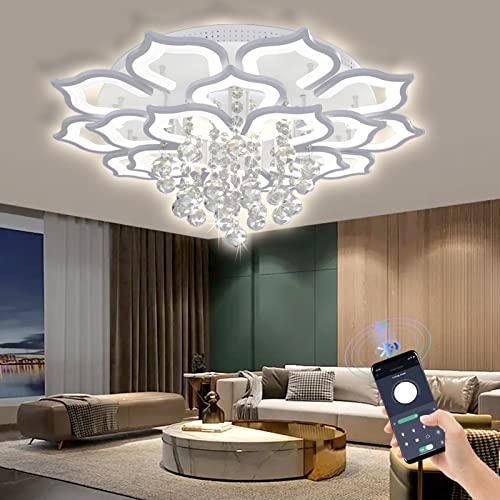 Bevenus Modern Led Ceiling Light,120w Crystal Petal Flush Mount Chandelier Ceiling Flower Lamp with Remote Control for Living Room,Bedroom,Dining Room,Hall,Etc.10+5+5 Heads……