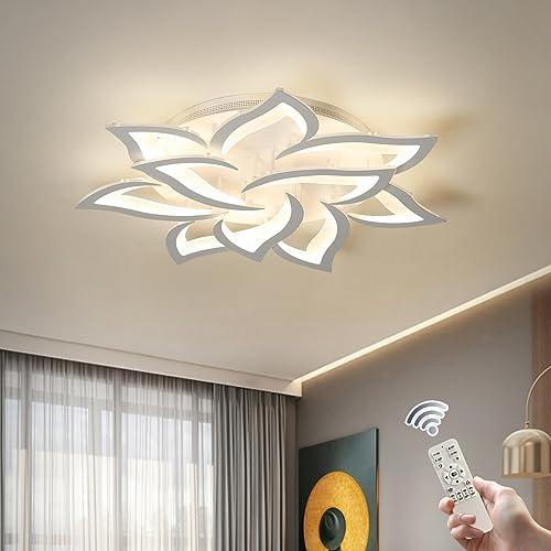 Garwarm Dimmable LED Ceiling Light, 72W Modern Acrylic Flush Mount Ceiling Lamp with Remote Control Metal Flower Shape Chandelier Lighting Fixture for Living Room Bedroom Kitchen