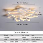 Garwarm Dimmable LED Ceiling Light, 72W Modern Acrylic Flush Mount Ceiling Lamp with Remote Control Metal Flower Shape Chandelier Lighting Fixture for Living Room Bedroom Kitchen