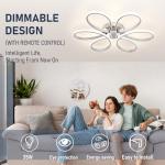 HLILCEH 26inch Modern LED Ceiling Light, 6 Rings Flower Flush Mount Light Fixture with Remote Control Chrome Dimmable Ceiling Lamp for Living Room, Bedroom, Dining Room, Hallway, Kitchen