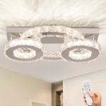 Zenouidle Dimmable Crystal Chandelier Modern Crystal Ceiling Light 3 Rings LED Flush Mount Celiling Light Fixture for Dining Room Bedroom Living Room