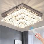 Cainjiazh Crystal Chandeliers Crystal LED Ceiling Light 11.8" Square Flush Mount Modern Chandelier Ceiling Lights Fixtures for Bedroom Dining Room Hallway Dimmable by Remote Control