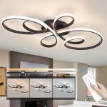 HLILCEH 66W Modern LED Ceiling Light, Flower Flush Mount Light Fixture with Remote Control Black Dimmable Ceiling Lamp for Living Room, Bedroom, Dining Room, Hallway, Kitchen